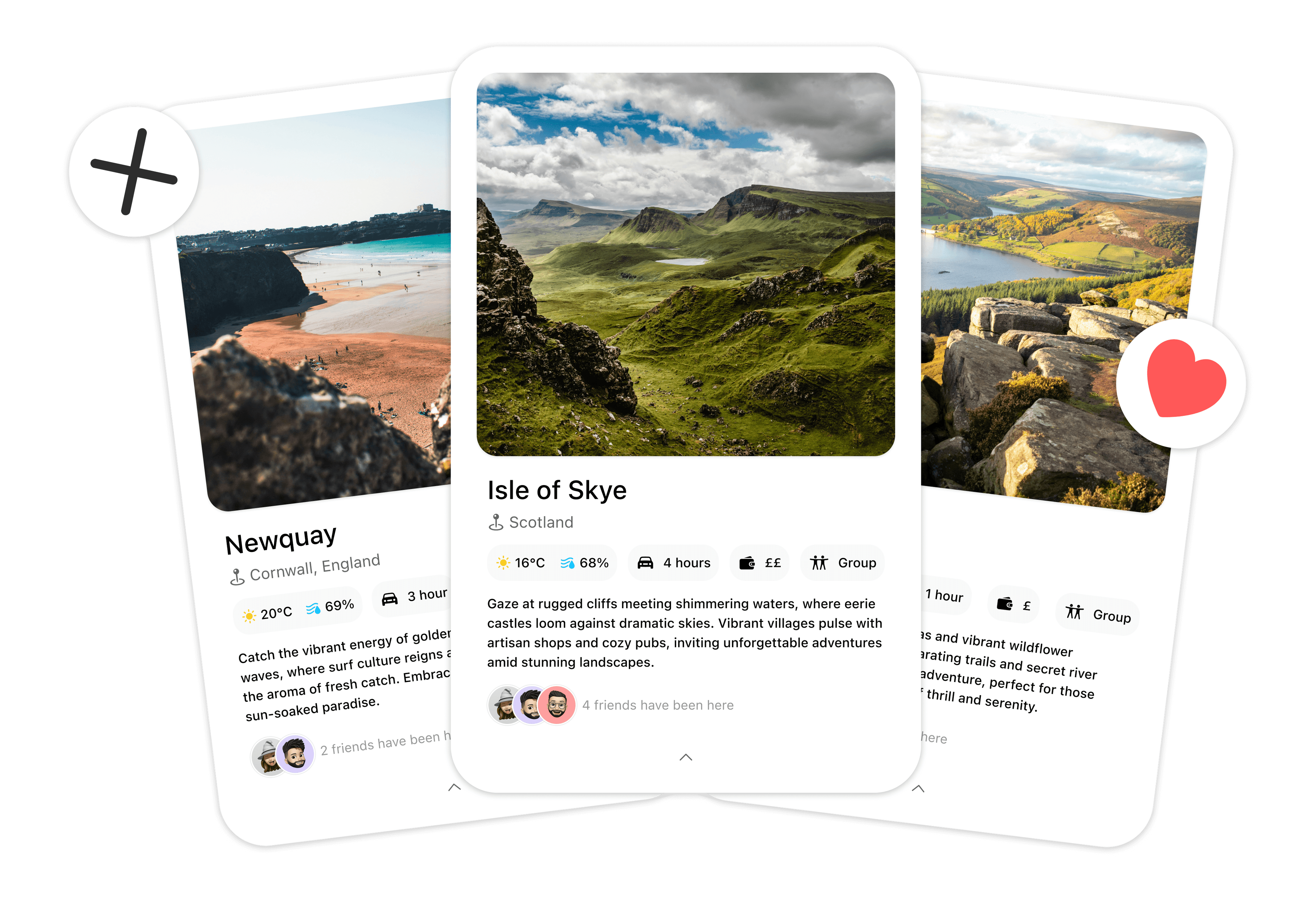 Swipe through destinations