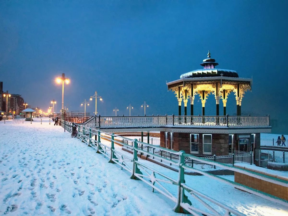 Brighton bandstand covered in snow
