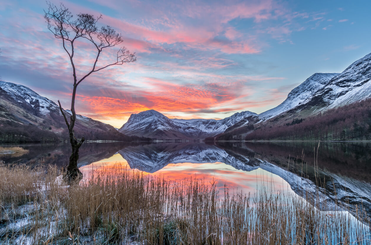 Buttermere lake and surrounding fells in the Lake District in winter